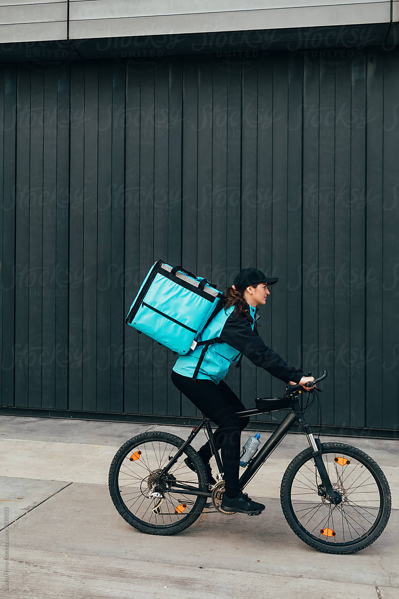 Delivery Woman on Bicycle