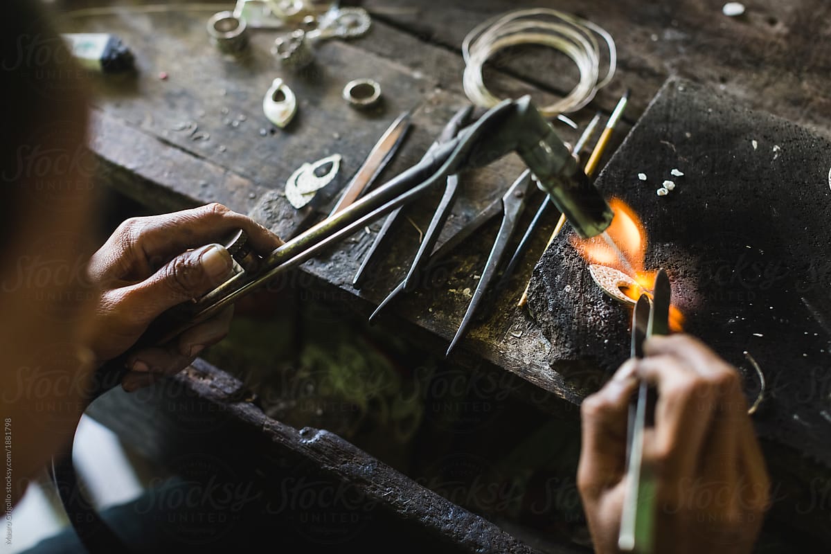 A worker making Silver jewelry