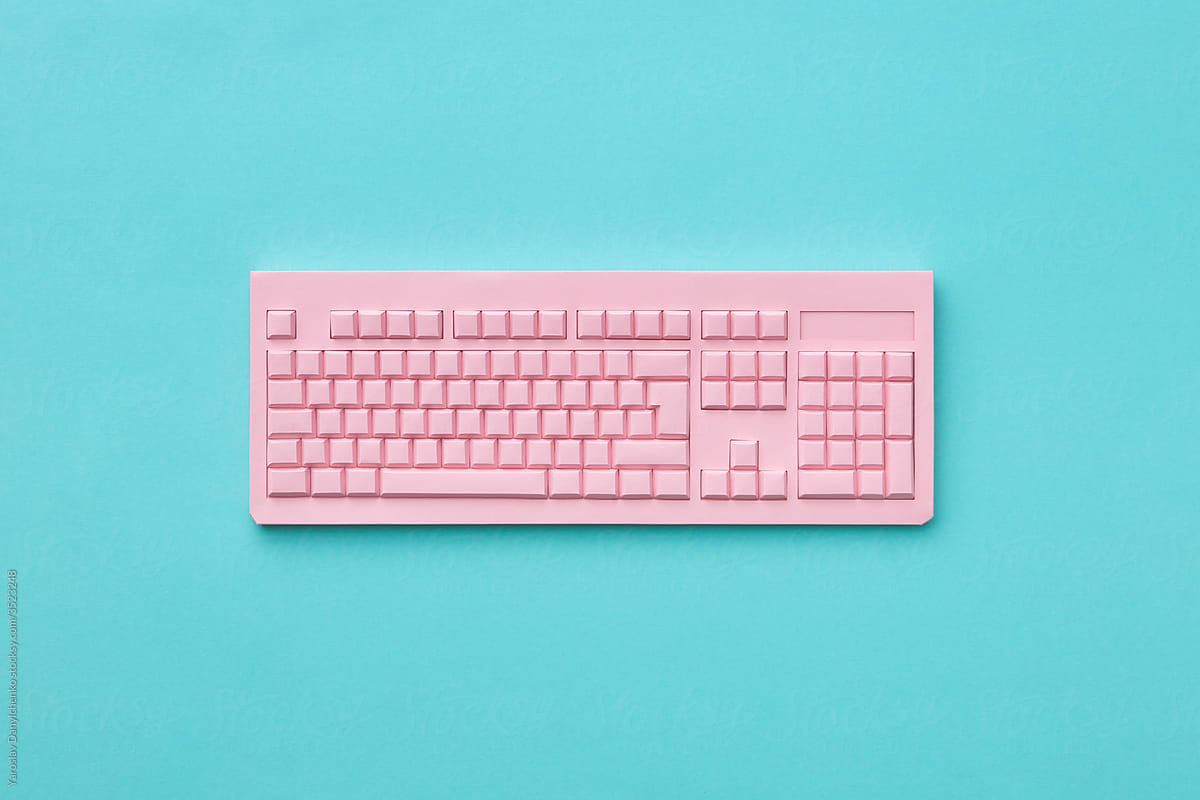Pink colored papercraft computer keyboard.