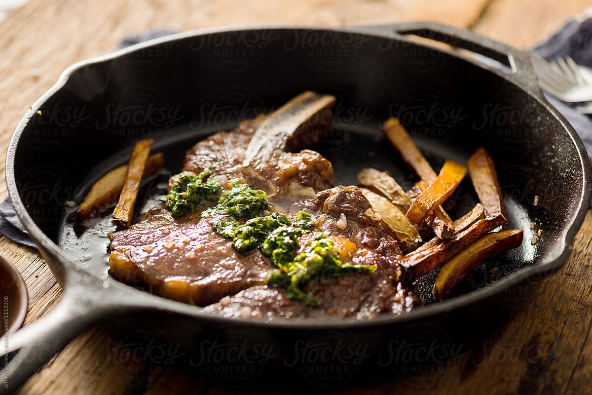 Steak Frites: Ribeye Steak with Chimichurri Sauce and Fries
