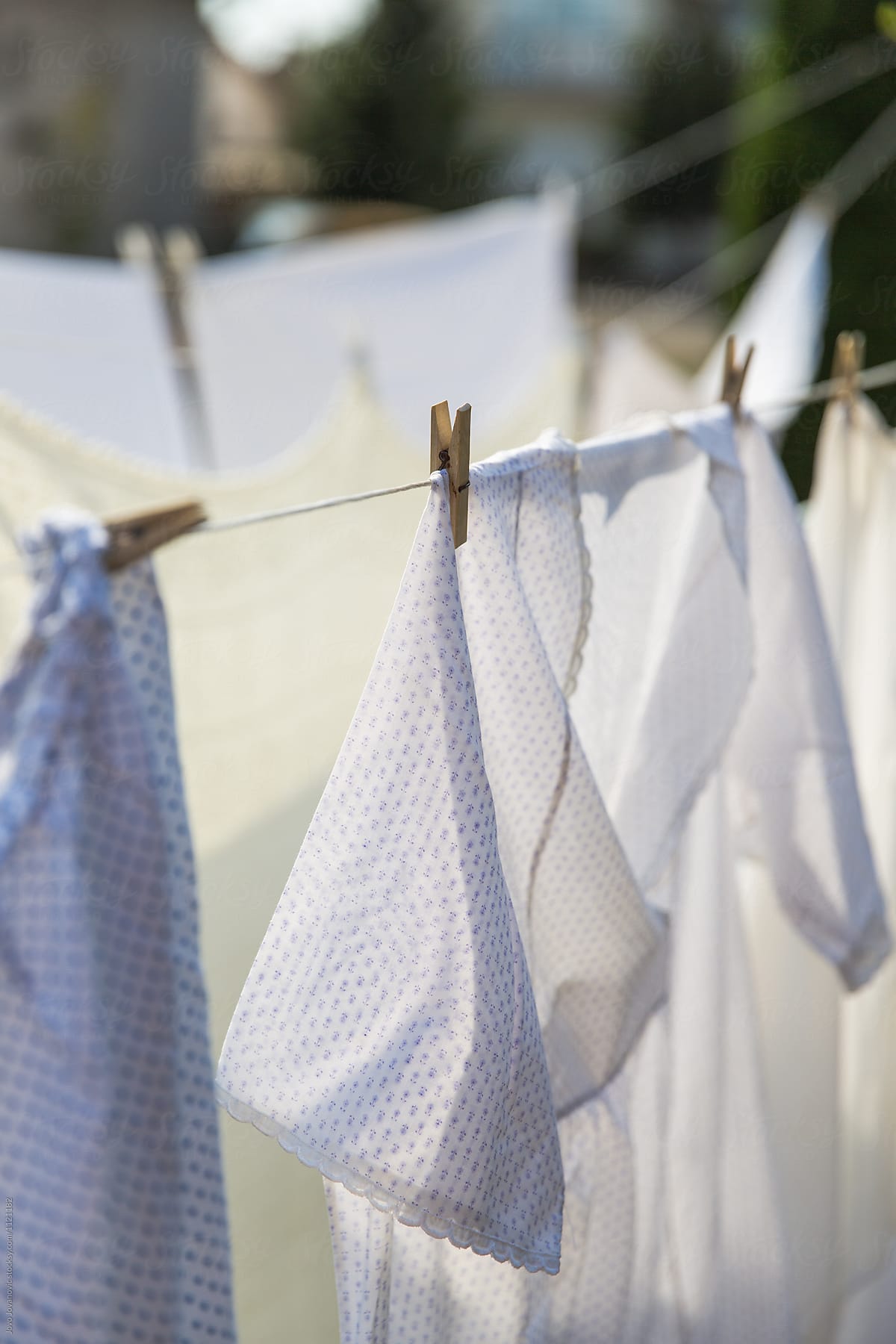 Closeup of White laundry hanging to dry