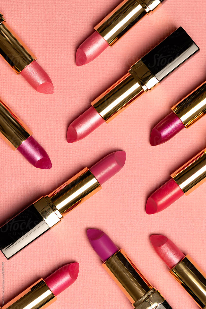 Various shades of lipstick. Makeup concept.