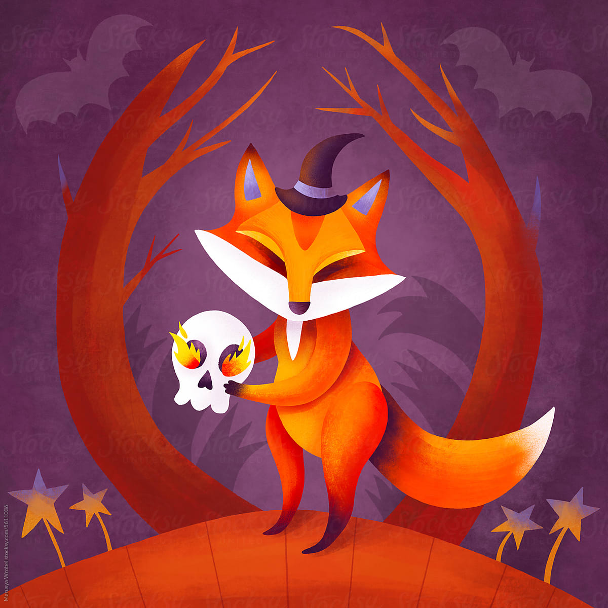 Halloween character fox with skull