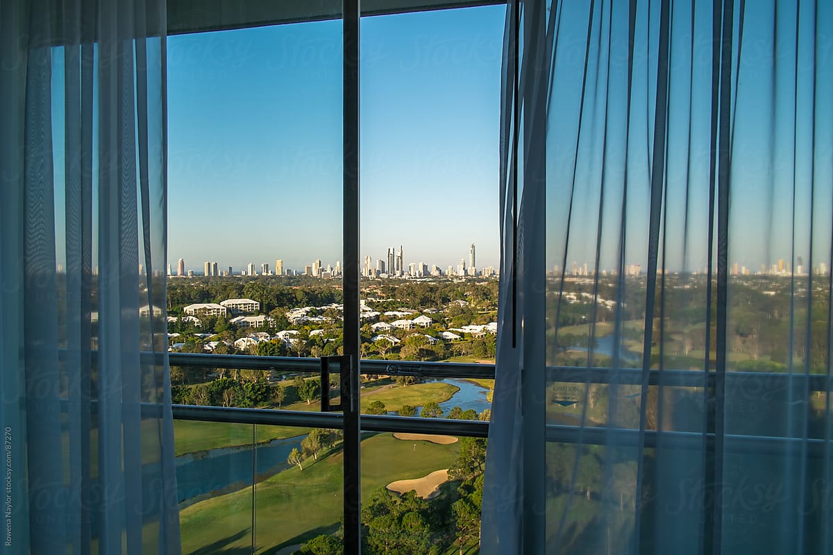 View of Gold Coast from hotel resort window