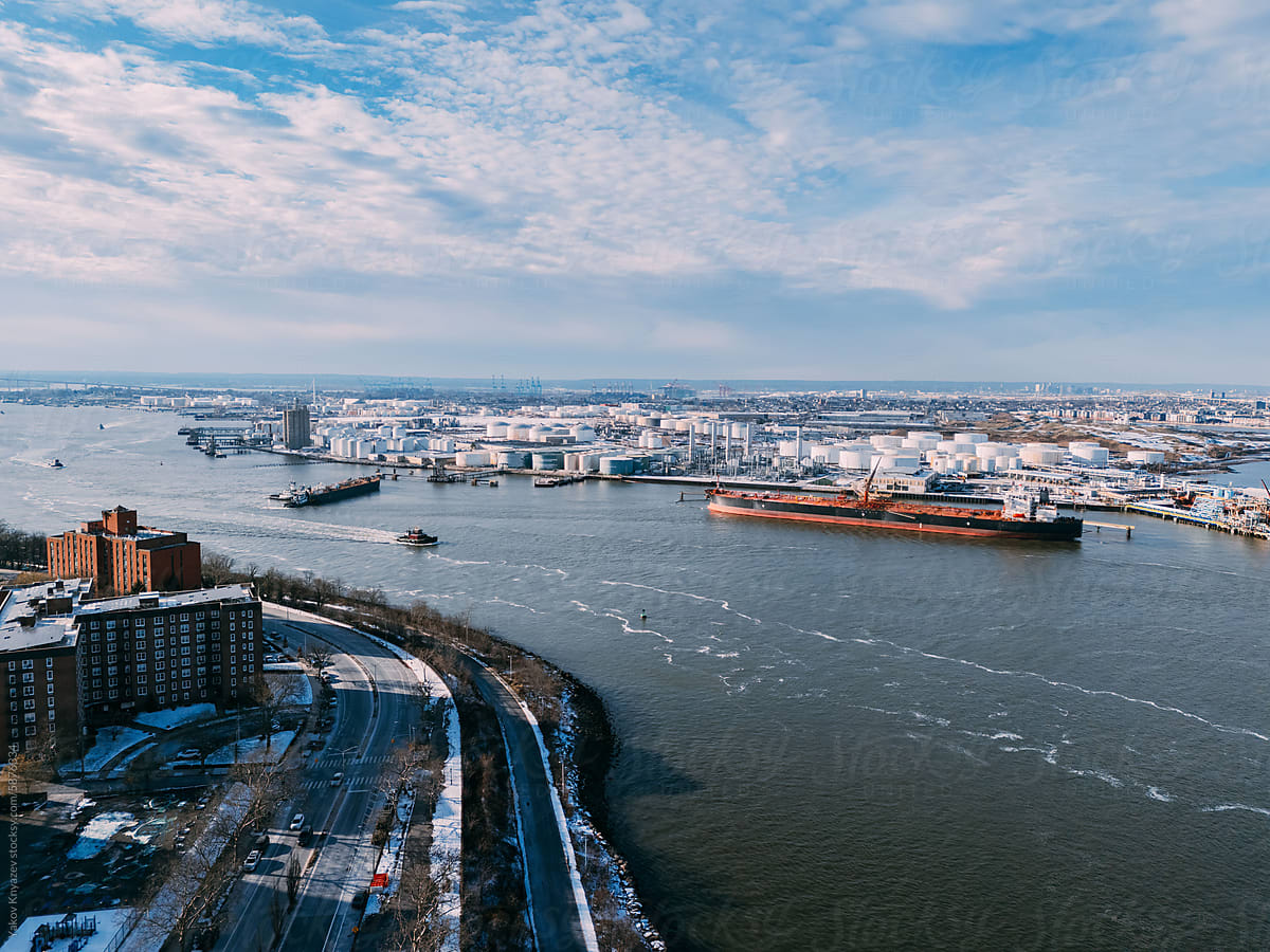 Winter Aerial View of Industrial Harbor