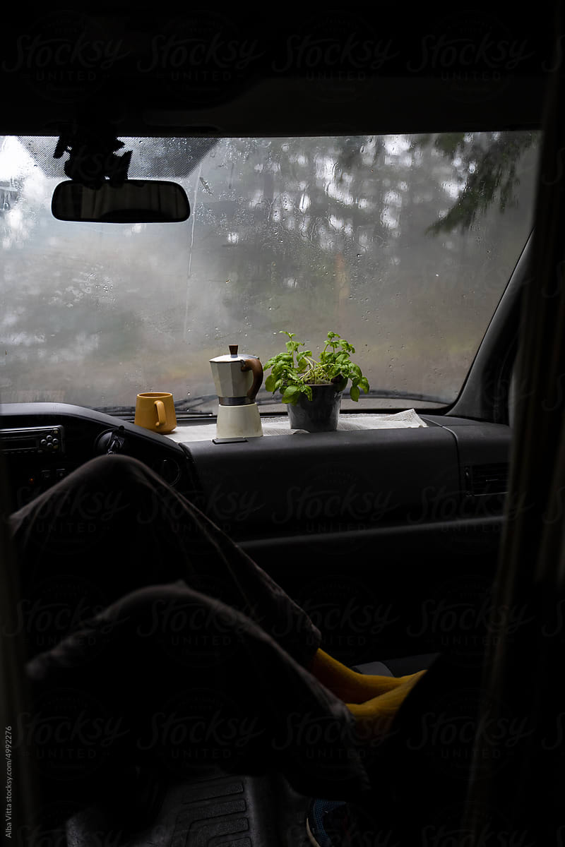 Man resting  inside car