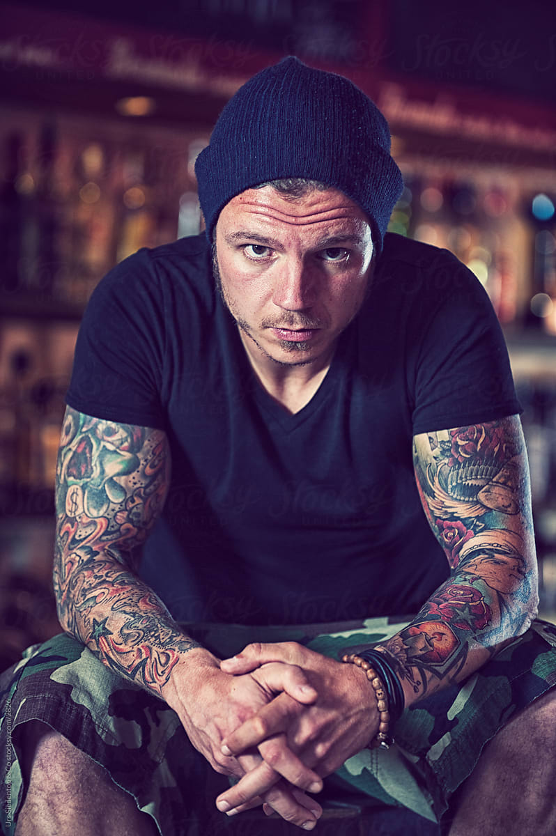 Tattooed Man In Bar By Urs Siedentop And Co Tattoo Portrait