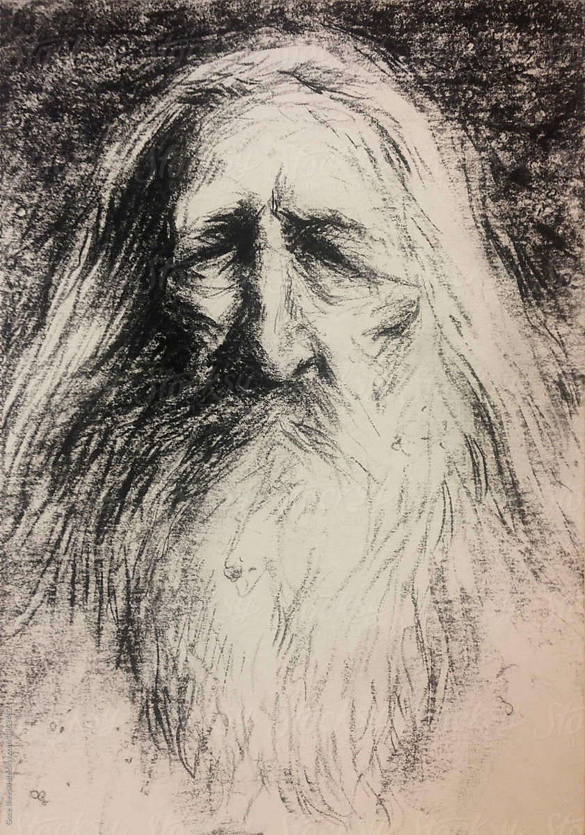 Portrait Drawing Of Old Druid Wizard