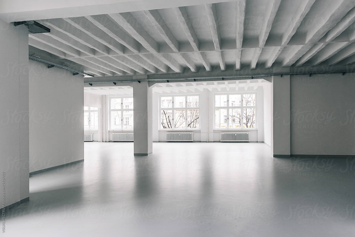 Large Empty Bright White Industrial Office and Event Space