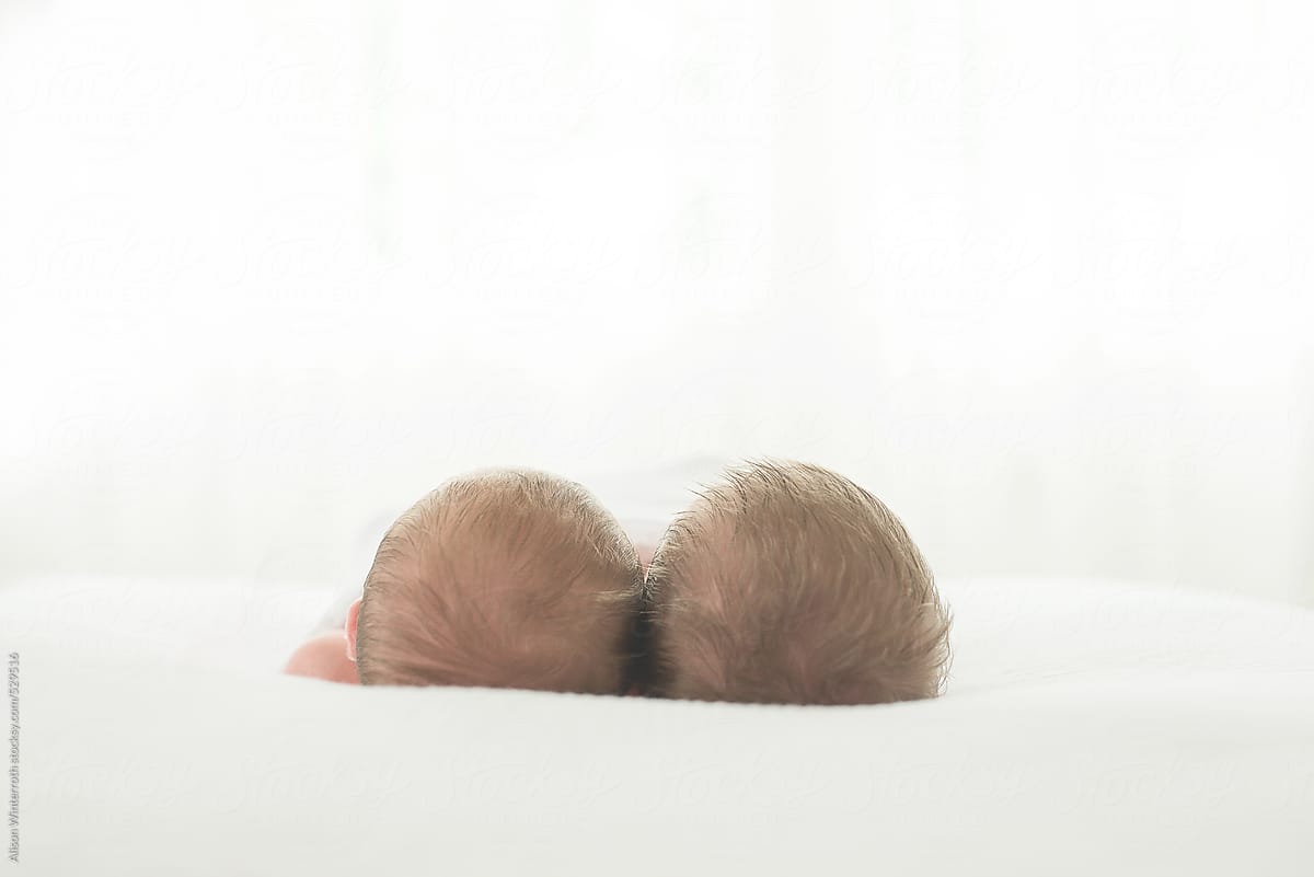 Twin Newborn Babies\' Heads