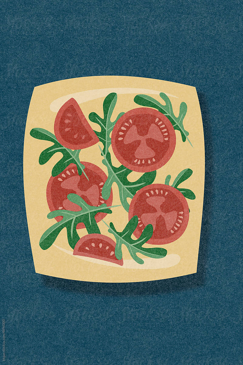Tomato and rocket salad illustration