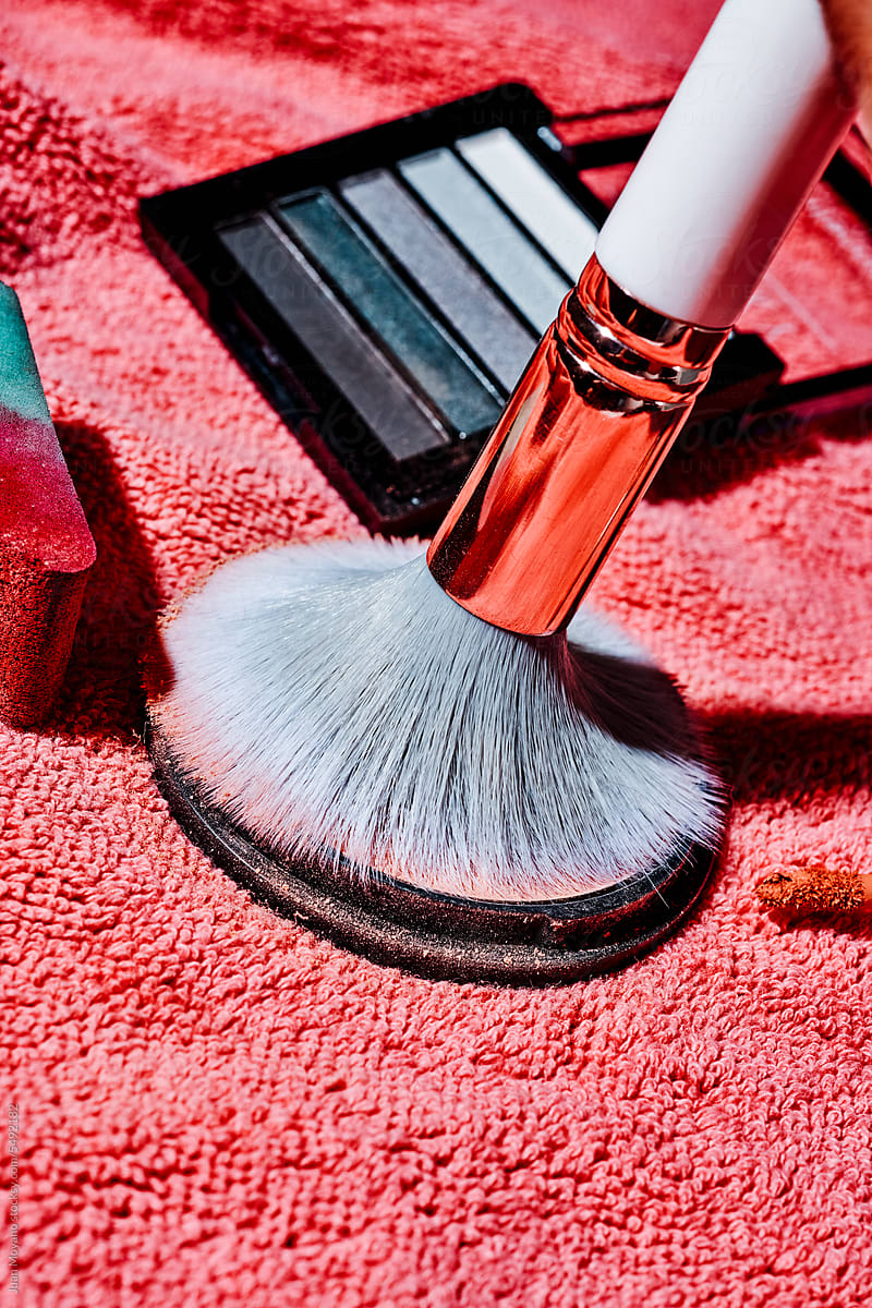 make-up brush, sponge and eyeshadow palette