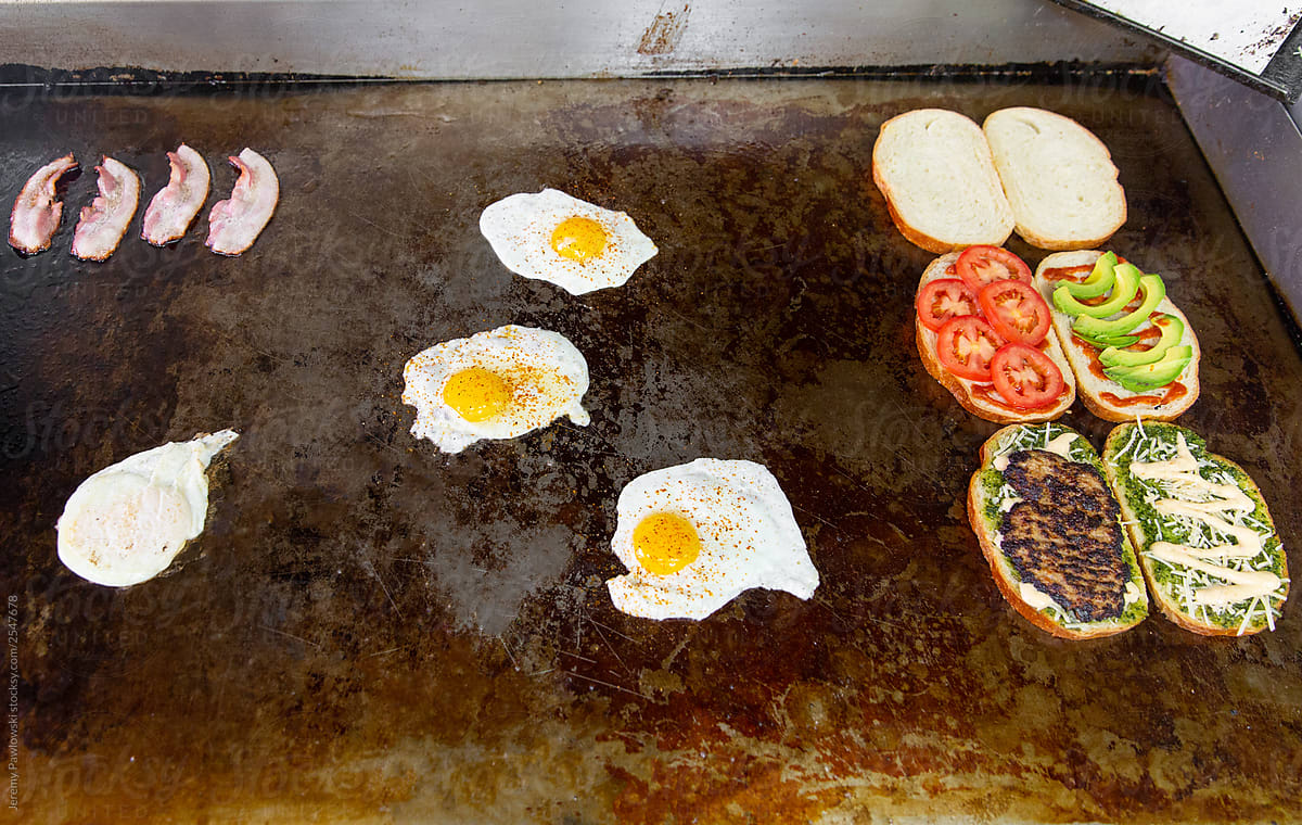 Eggs, Bacon, Toast, Breakfast on the Griddle