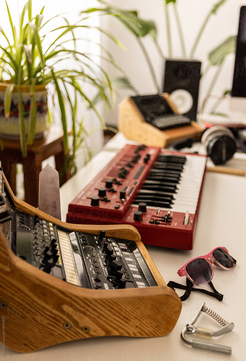 Home music studio with Synthesizer