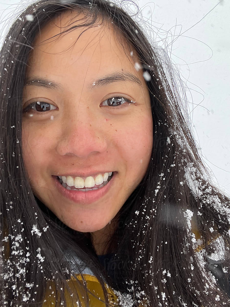 UGC selfie of asian woman in the winter snow