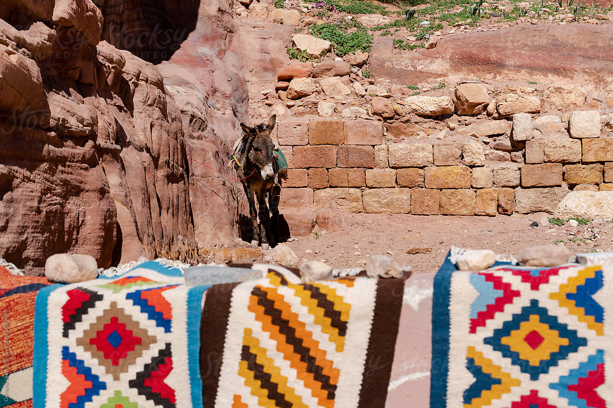 Beautiful handmade arab mats in Petra, Jordan