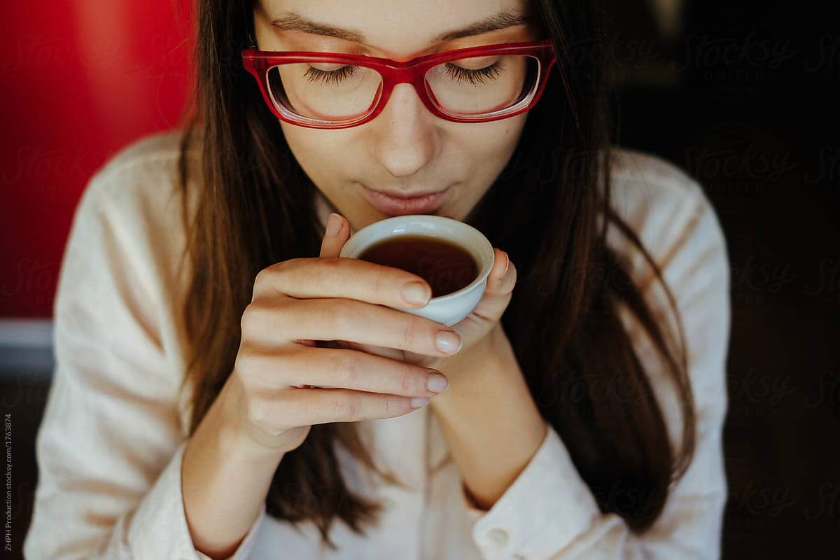 Woman drinks artisan tea