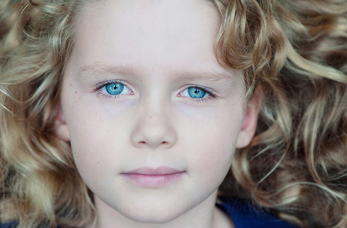 Girl With Blue Eyes And Blonde Curls By CHRISTIN