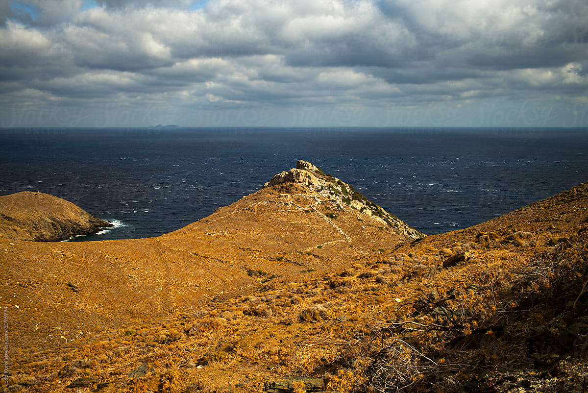 The rugged coast line on an island in Greece.