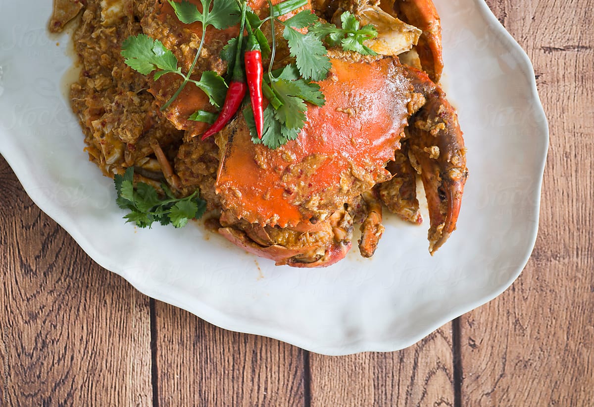Chilli crab on rustic wooden background