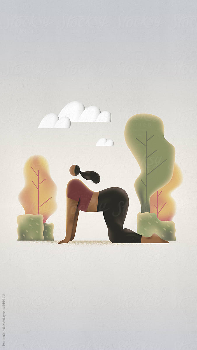 black woman doing fitness exercise. Yoga meditation.