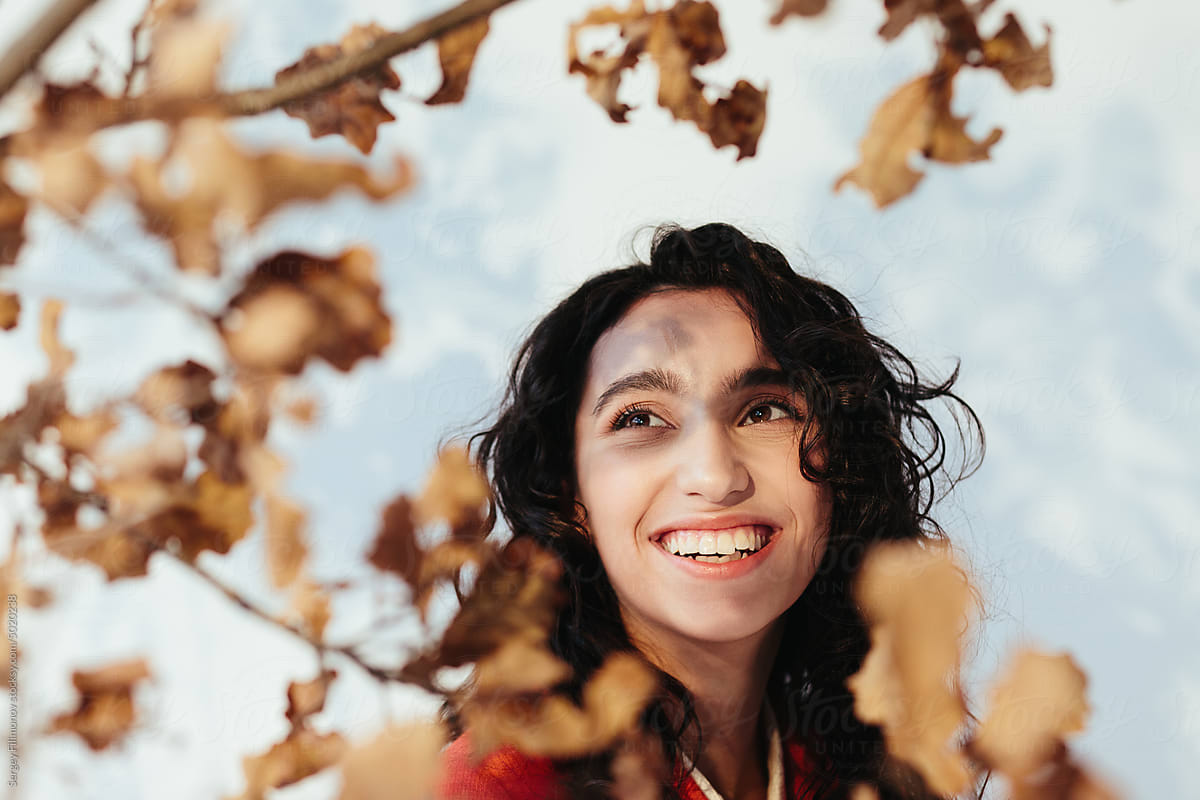 Happy woman autumn portrait