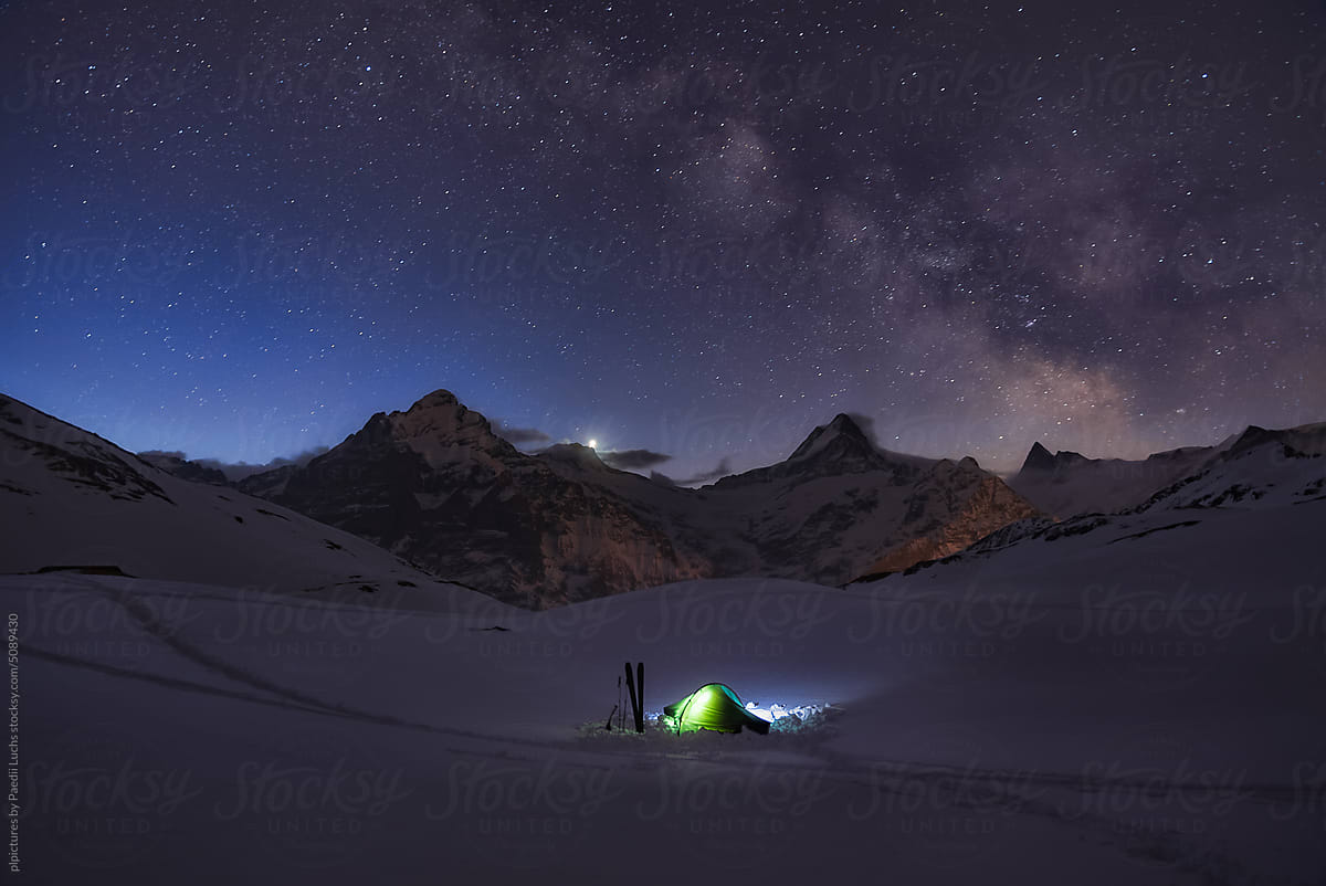 Winter camping under the milky way