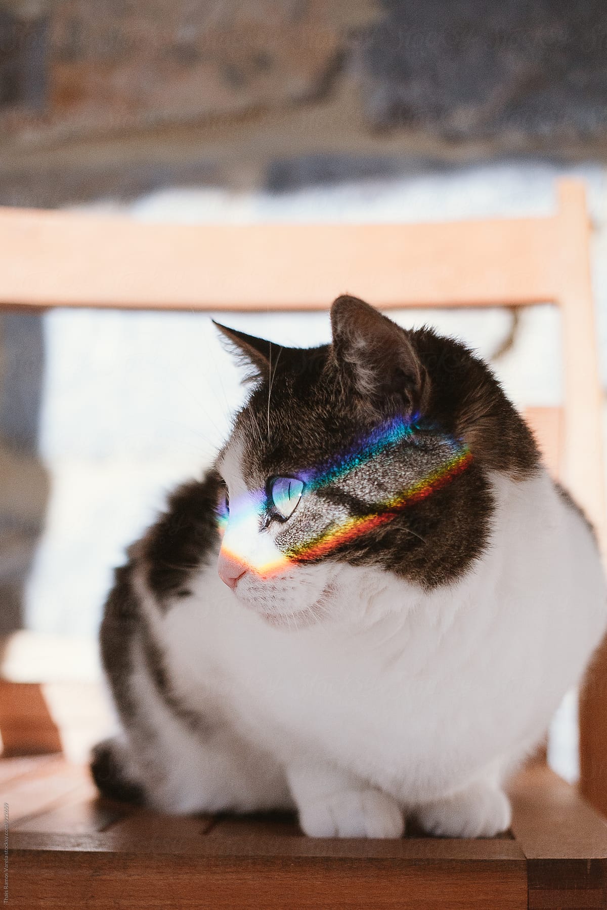 cat with rainbow across her eyes