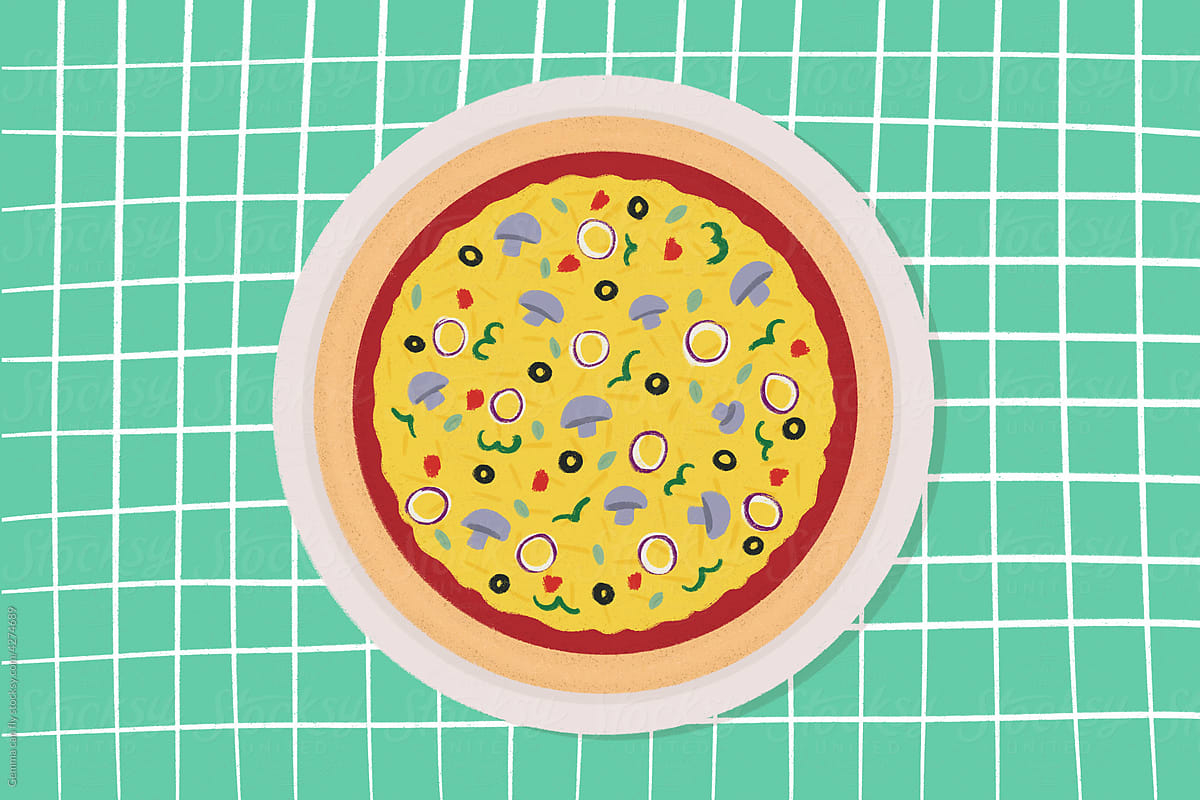 Vegetarian pizza food illustration