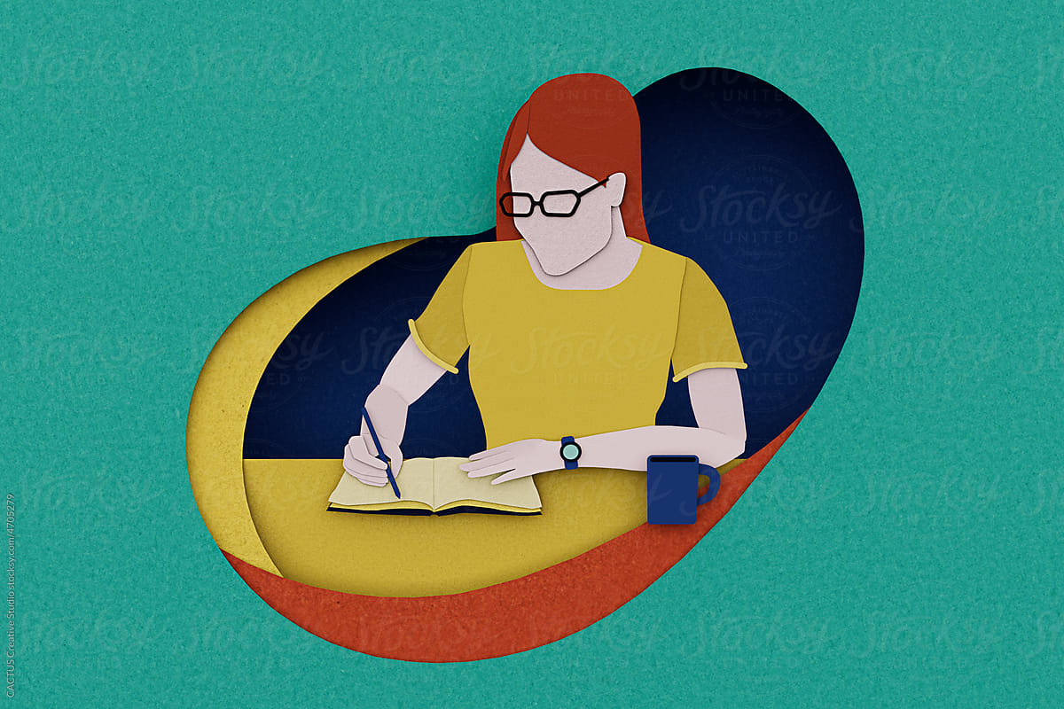 Young woman writing paper illustration