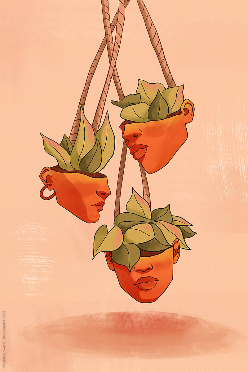 Head Shaped Plant Pots Hanging From The Ceiling