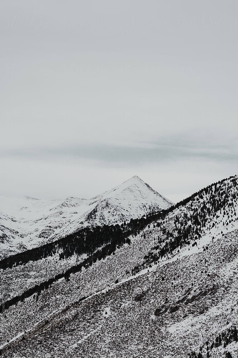 Winter mountain with white snow peak