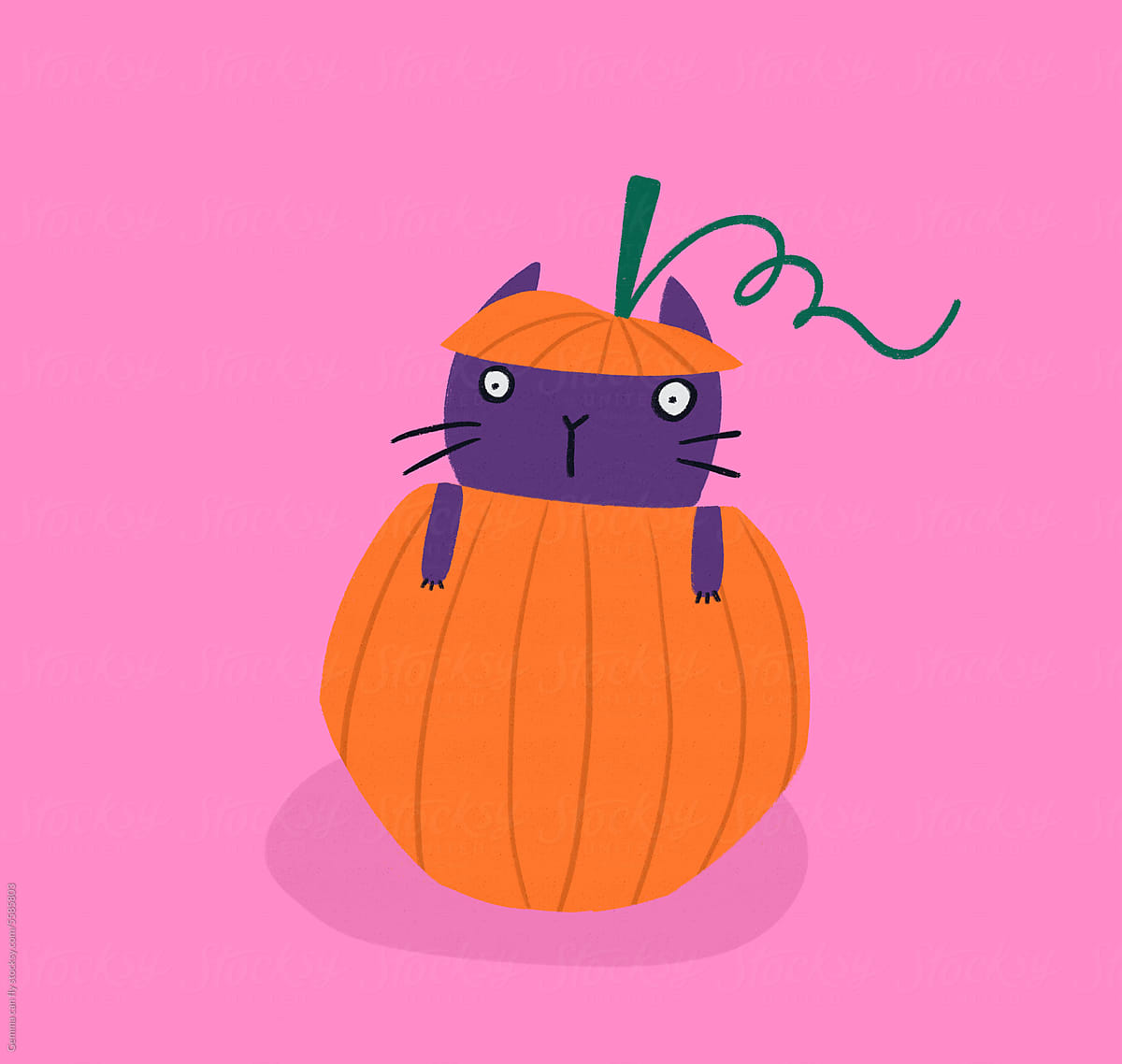 Scary cat inside a pumpkin. Halloween illustration