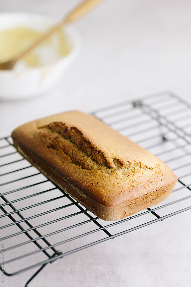 Scandi Spiced Cake (vegan) baked in a loaf on cooling rack