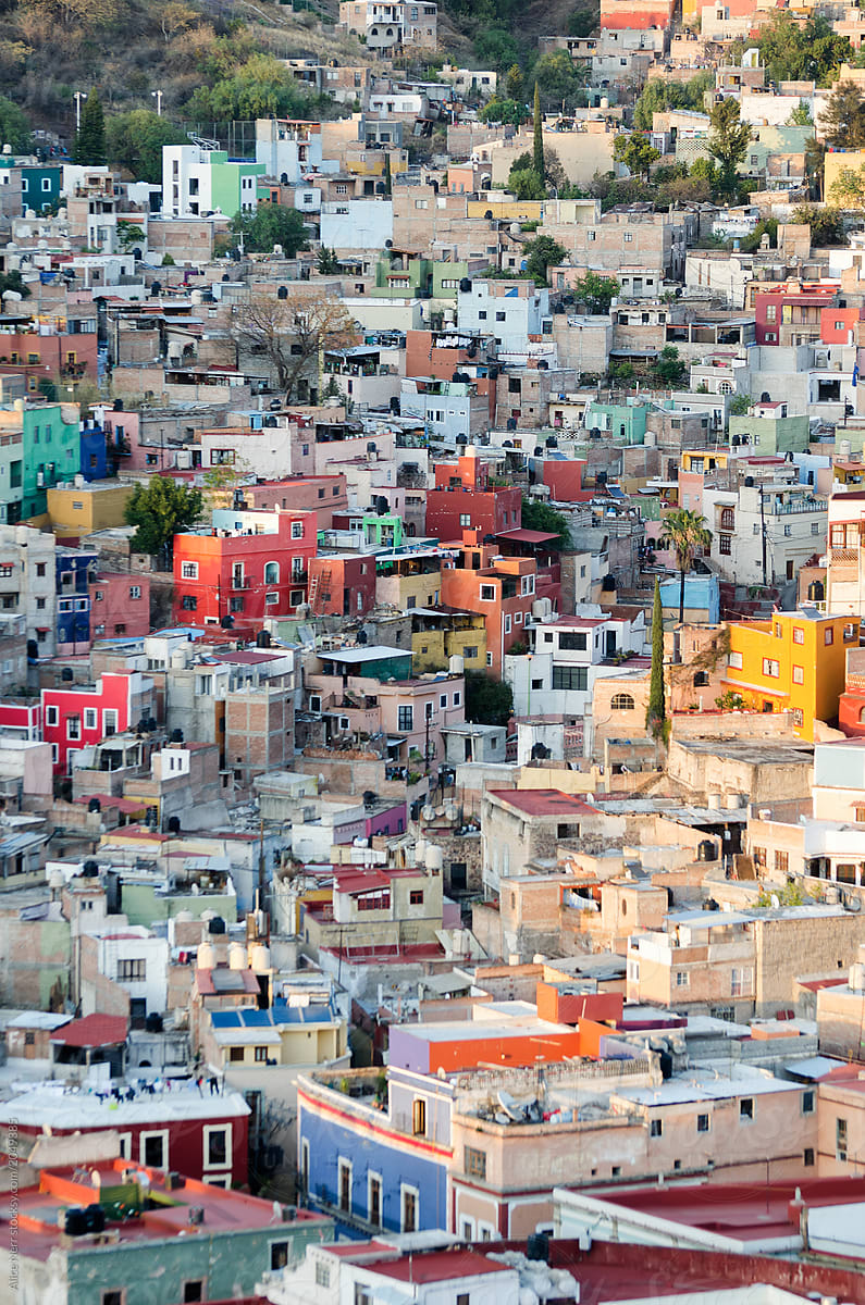 Aerial view to colorful houses in colonial style