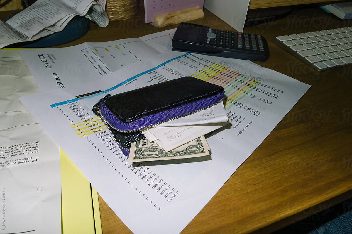Wallet with receipts and money