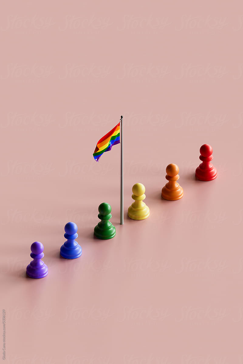 rainbow pawns and flag. lgbtq concept