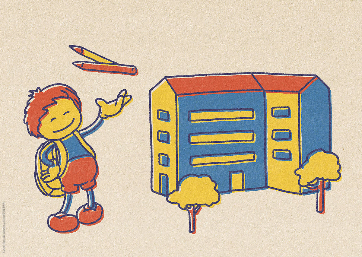 coloring school building cartoon