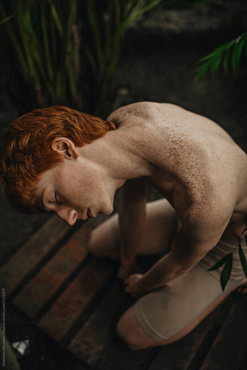 Half-Face Portrait, Back and Shoulders of Freckled Ginger Man