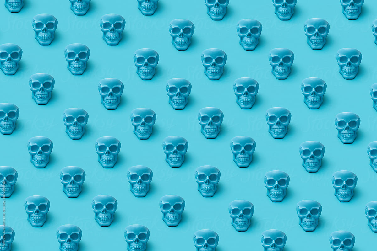 Blue human skulls pattern