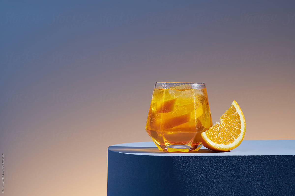 Fresh glass of tropical cocktail with rum and orange juice
