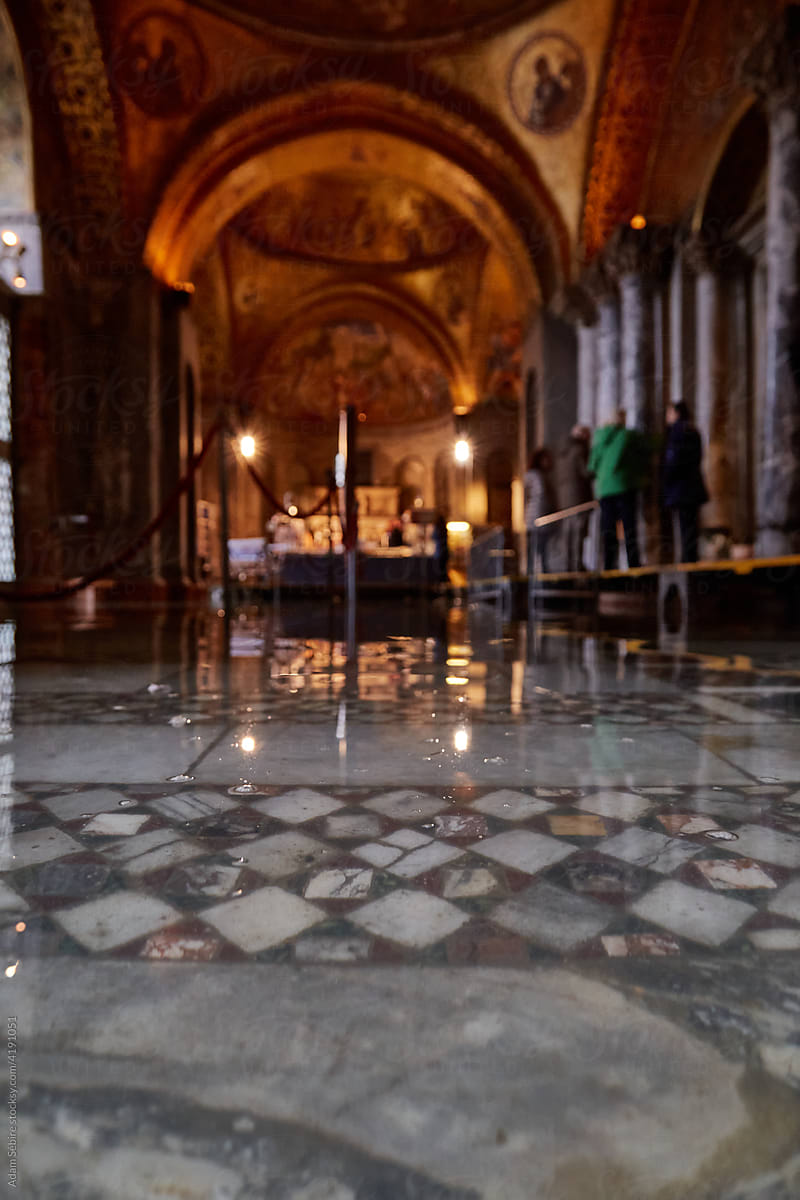 San Marco St Marks Venice underwater, flood damage floor mosaic