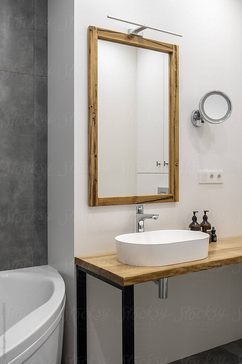 Bathroom in modern style with different walls