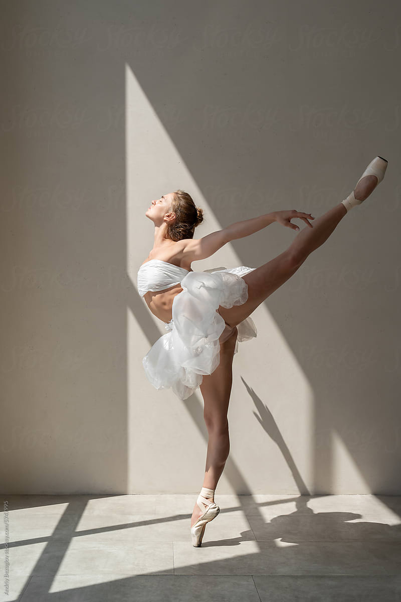 Ballet dancer in polyethylene wears which symbolizing ecological