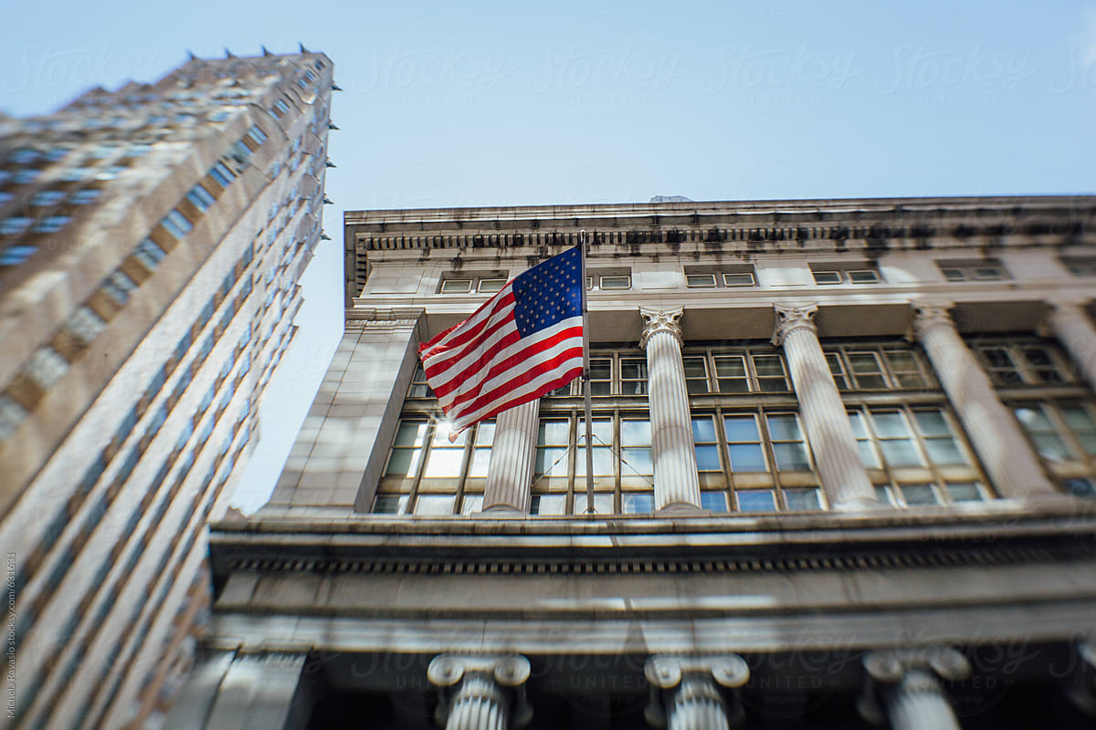 American flag in Wall Street