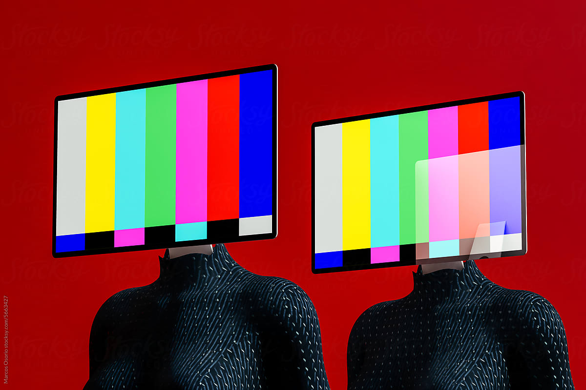 Two women with a television on her head