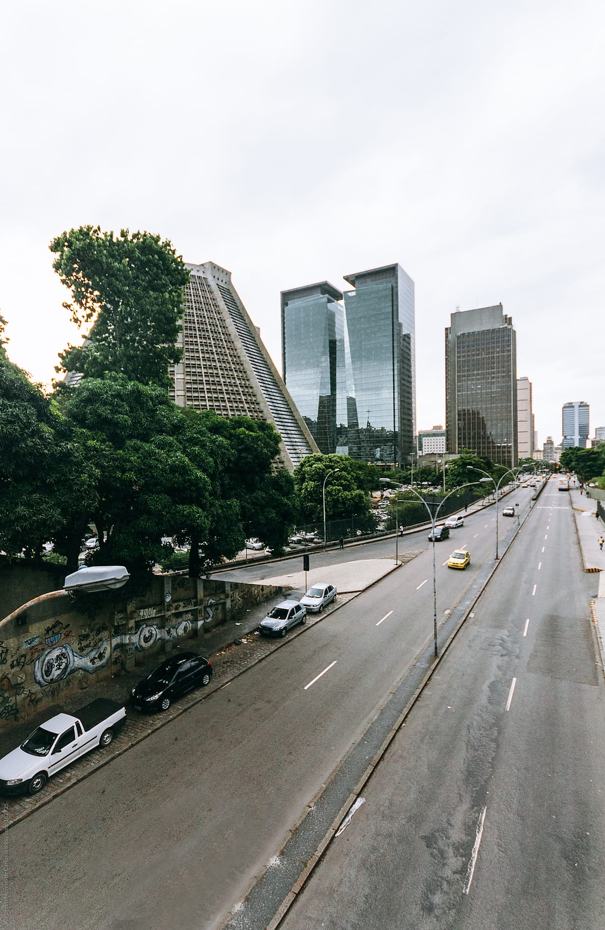 Road in a city with buildings. Rio de Janeiro, Brazil