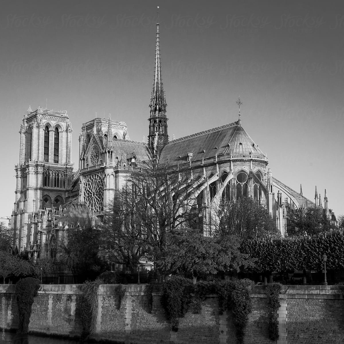 Black and White Vintage Film Medium Format Style Photograph of Notre Dame de Paris