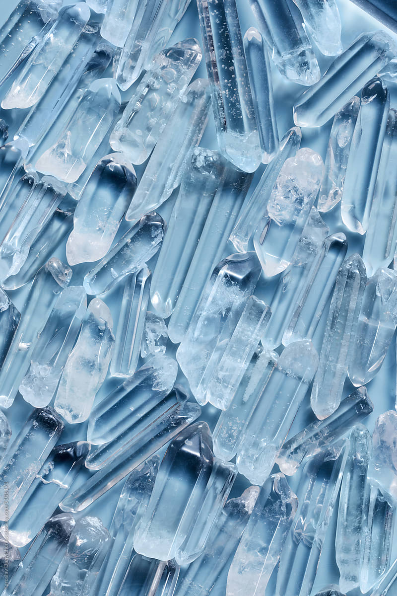 Close up of natural transparent mineral crystals.