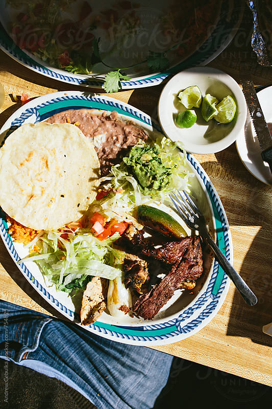 Summer mexican dish in sunlight at taqueria